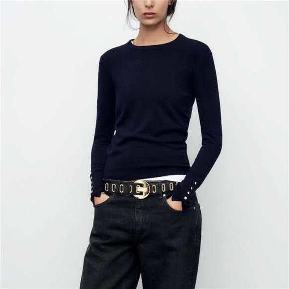 Black Belt with Gold Buckle – Trendy Women’s Adjustable Leather Belt - Picture 4 of 5